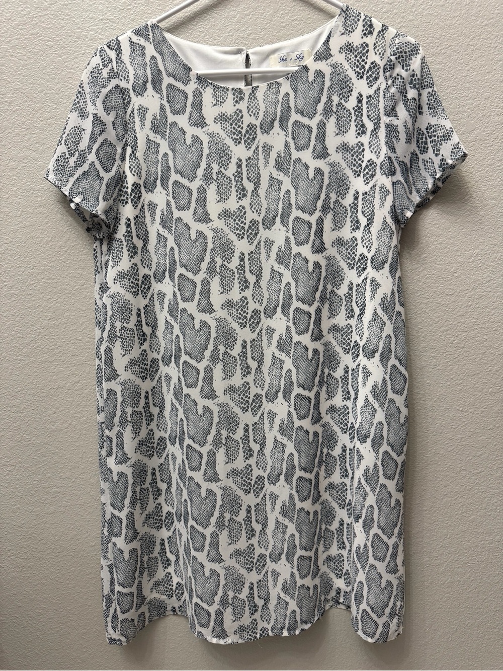 She + Sky Cream and Gray Animal-Print Shift Dress